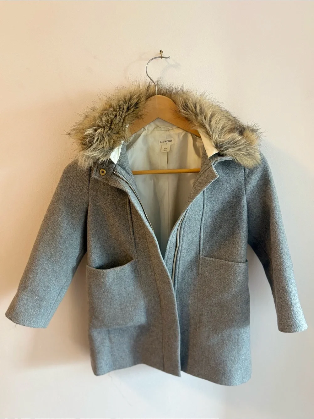 Carter's Girls' Gray Wool-Blend Coat with Faux Fur Hood
